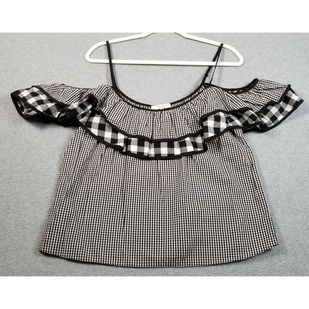 Parker Top Womens S Small Black White Check Cold Shoulder Preppy Summer Chic